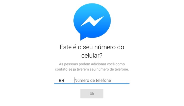 Apenas é necessário indicar o número de telefone para utilizar o Facebook Messenger.