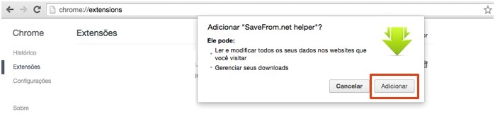 Acrecentar a extensão no navegador